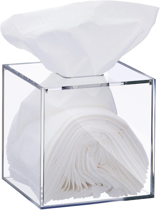 Clear Acrylic Square Facial Tissue Box Holder, Modern Tissue Dispenser, Decorative Tissue Holder for Bathroom Décor, Perfect Tissue Box Holder to Insert Original Tissue Box or Without The Box