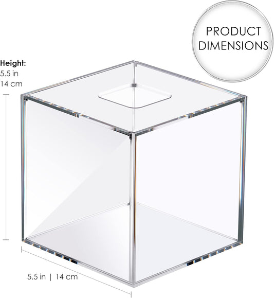 Clear Acrylic Square Facial Tissue Box Holder, Modern Tissue Dispenser, Decorative Tissue Holder for Bathroom Décor, Perfect Tissue Box Holder to Insert Original Tissue Box or Without The Box