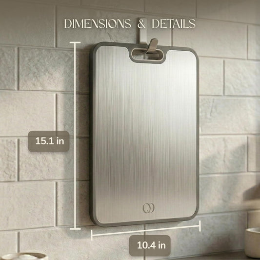 Titanium Cutting Board Double-Sided 2-in-1 (99.9% Titanium + PP), 15" x 10", with Accessories (Finger Guard, Glove, Thumb Knives) - Kitchen Metal Chopping Board for Meat, Fruits & Vegetables