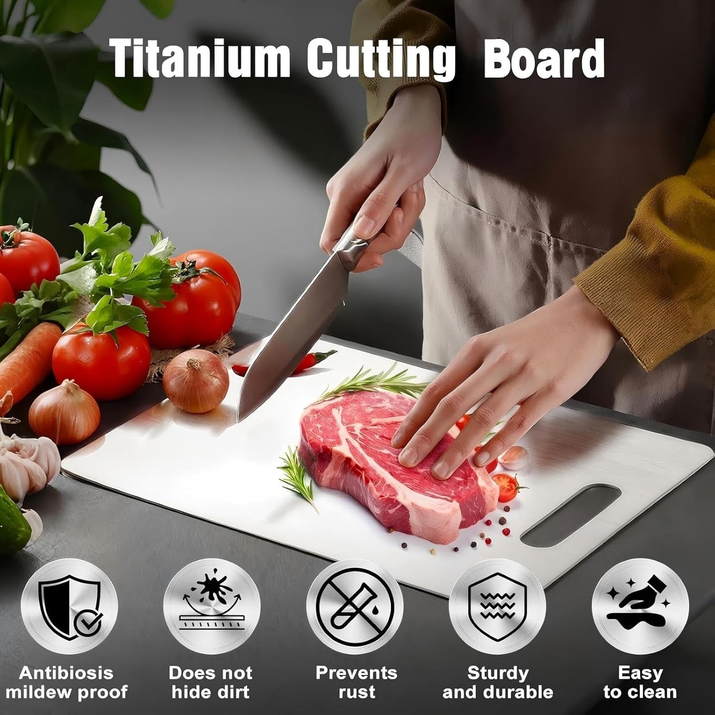 Titanium Cutting Board, Double Sided - Non Slip, Dishwasher Safe Chopping Board for Kitchen, Non Toxic, Easy to Clean, 2026 Upgrade (100% Pure Food Grade Titanium) (12"L x 9"W)