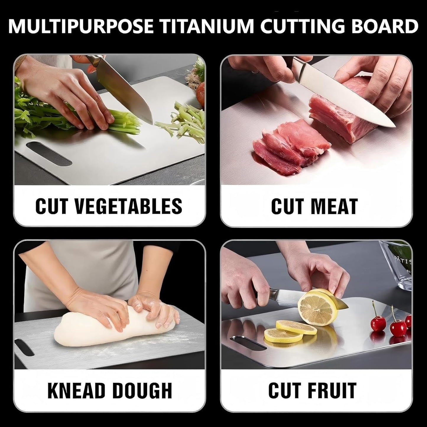 Titanium Cutting Board, Double Sided - Non Slip, Dishwasher Safe Chopping Board for Kitchen, Non Toxic, Easy to Clean, 2026 Upgrade (100% Pure Food Grade Titanium) (12"L x 9"W)