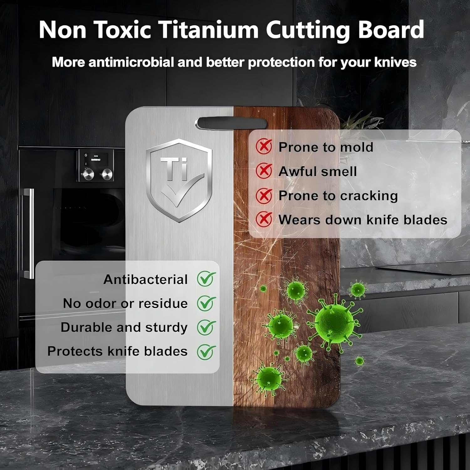 Titanium Cutting Board, Double Sided - Non Slip, Dishwasher Safe Chopping Board for Kitchen, Non Toxic, Easy to Clean, 2026 Upgrade (100% Pure Food Grade Titanium) (12"L x 9"W)